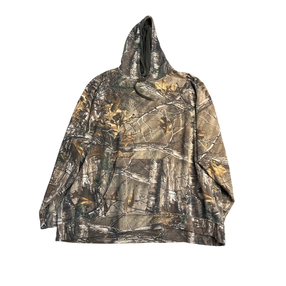 Realtree Mens 3XL Camo Hoodie All Over Print Forest Hunting Sweatshirt Brown